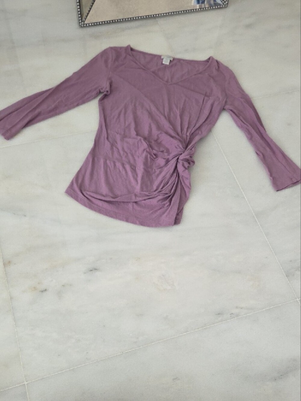 Odille Mauve Long-Sleeve Side-Tie V-Neck Top